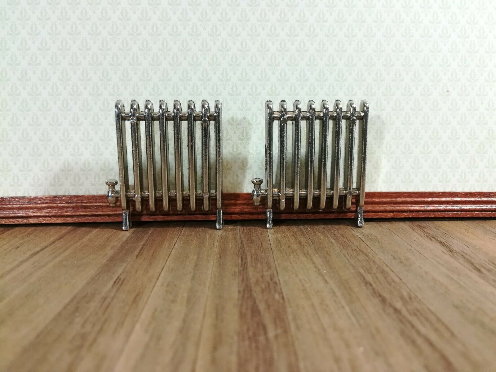 Dollhouse Miniature Radiators Set Of 2 Small Silver Metal 1:12 Scale Accessories