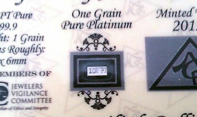 Acb Platinum Solid Bullion Minted 1grain Pt Bar 99.9 Pure W/certificate $
