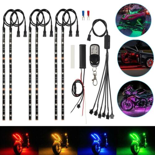 6x Motorcycle Led Lights Wireless Remote 18 Color Neon Glow Light Strips Kit Us
