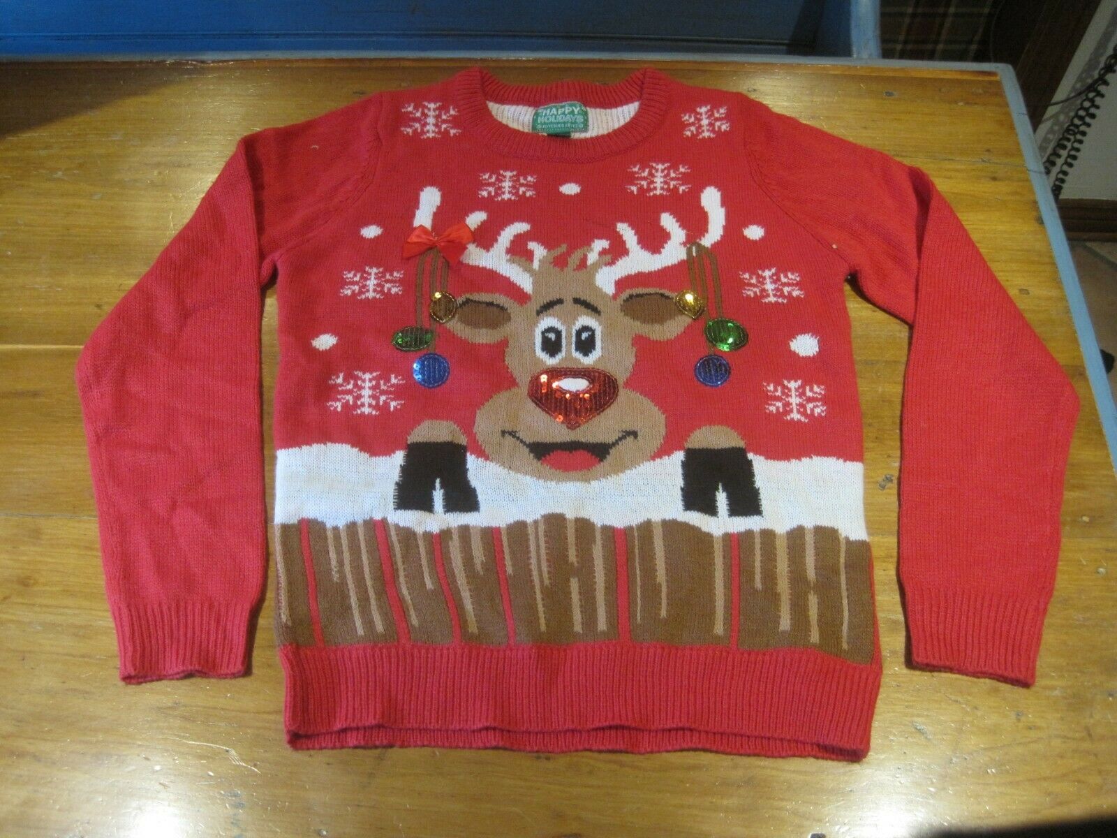 Kids Ugly Christmas Sweater Reindeer Front And Rear Size L (14-16) Free Shipping