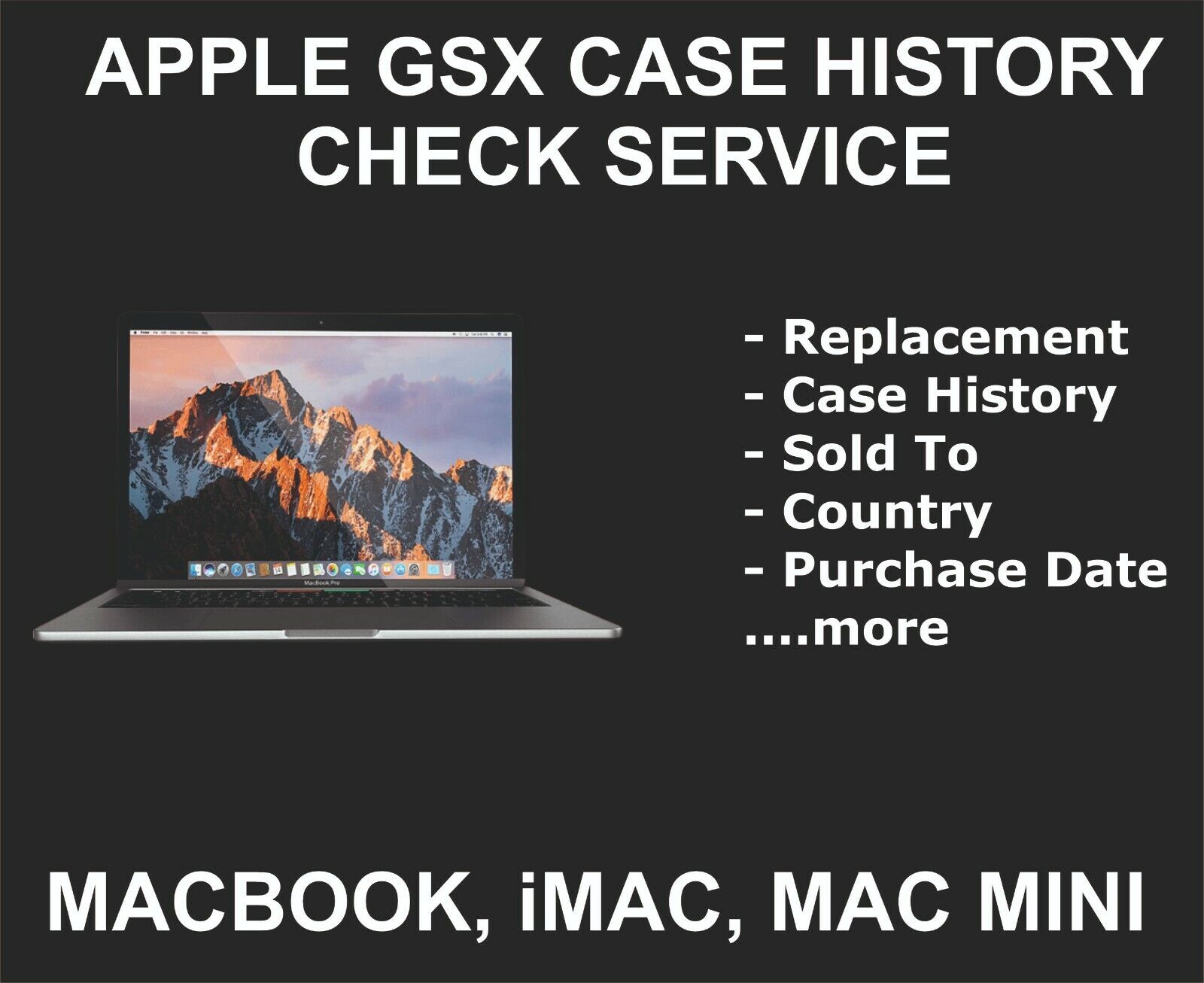 Case History, Repair Cases Check Service Fits Macbook, Imac, Mac Mini, Pro