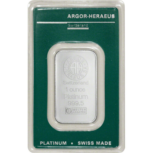 1 Oz. Platinum Bar - Argor Heraeus - 999.5 Fine In Assay