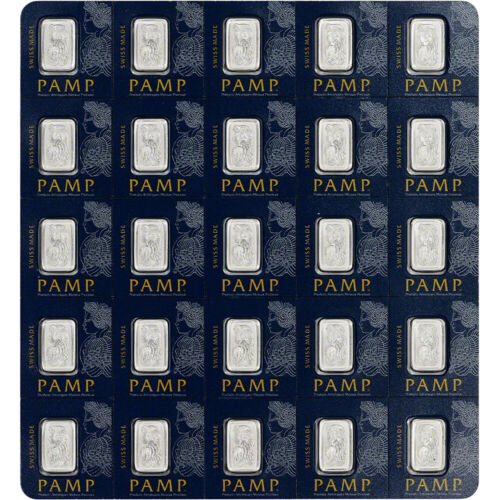 25x1 Gram Platinum Bar - Pamp Suisse - Fortuna - 999.5 Fine In Sealed Assay