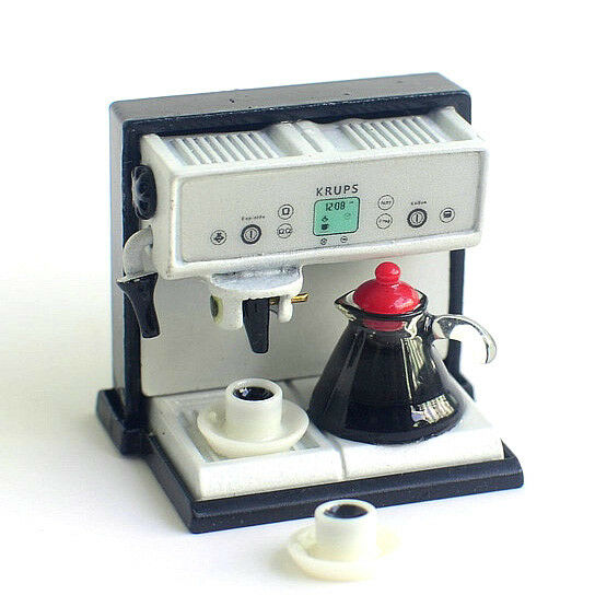 Dollhouse Miniature Kitchen Expresso Coffee Maker Machine With Pot Cup Set 1/12