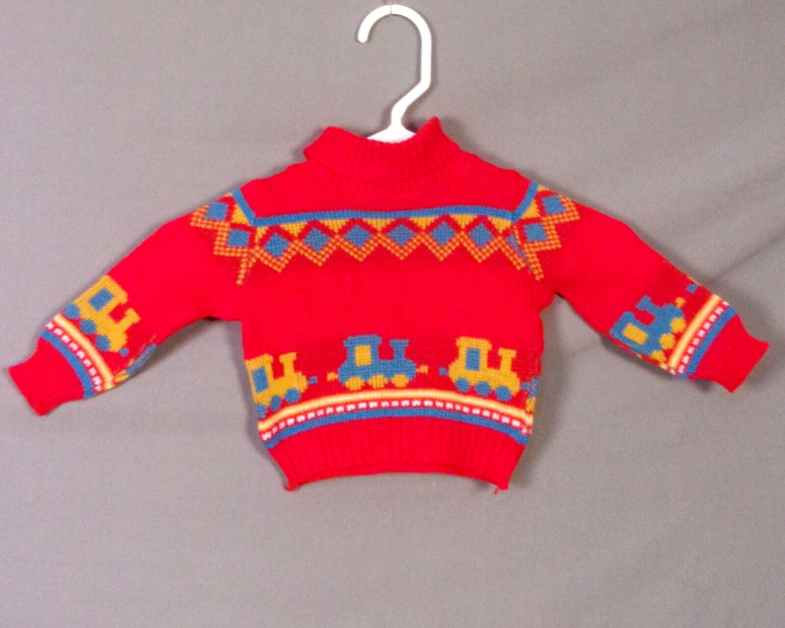 Vintage 60s 70s K-mart Trains Railroad Theme Baby Toddler Sweater Turtleneck 12m